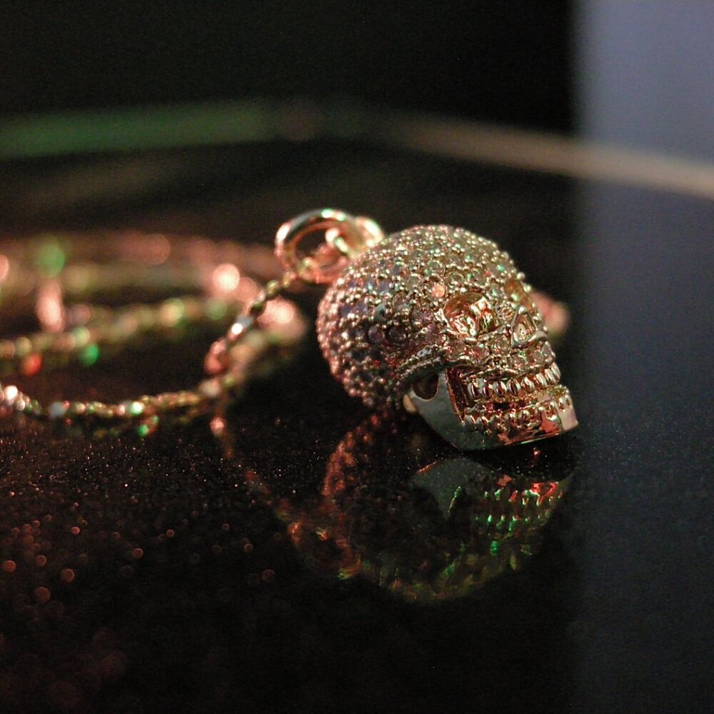 Dainty Micropavé Skull Necklace on Gold Chain